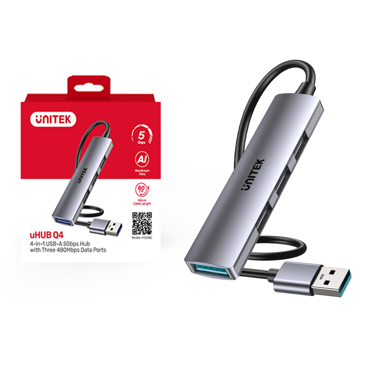 Unitek Kompaktowy hub USB-A 4 w 1 1x 5 Gbps 3x 480 Mbps