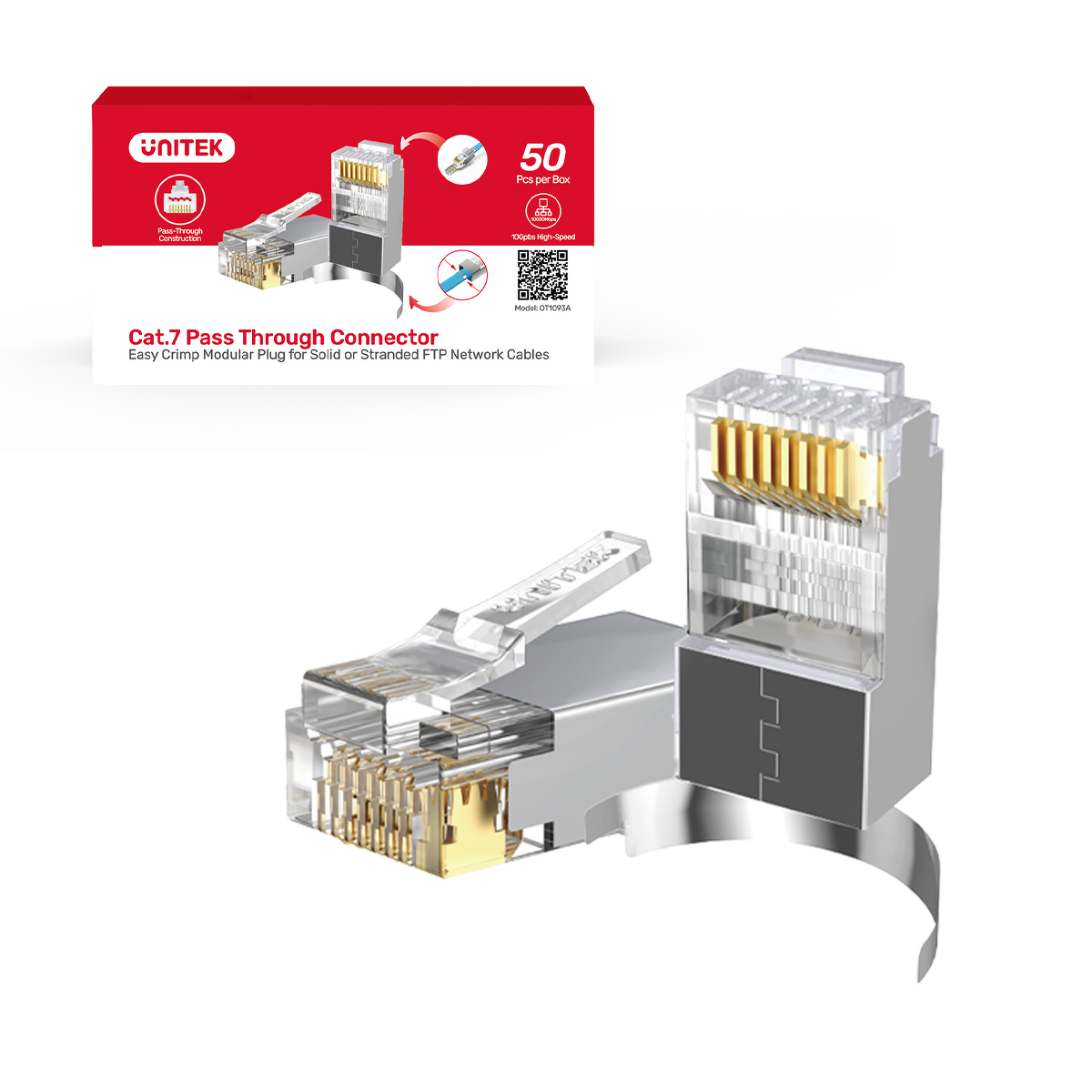 Unitek Wtyk modularny Pass-Through RJ45 Cat. 7, 50szt.