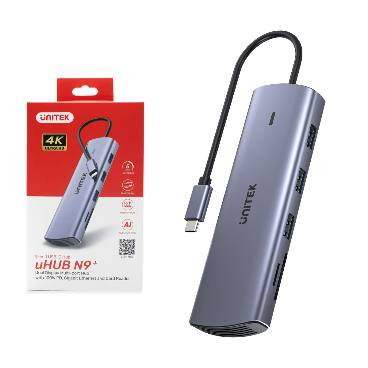 Unitek Hub 9w1 USB C Gigabit Ethernet HDMI VGA 3x USB A czytnik kart PD 100W