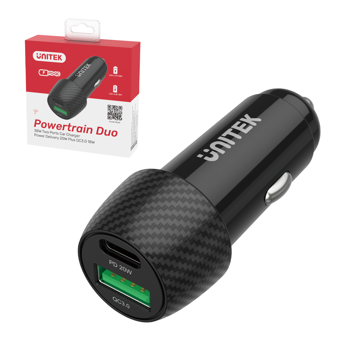 Unitek Ładowarka samochodowa Qi2 USB-A USB-C QC3.0