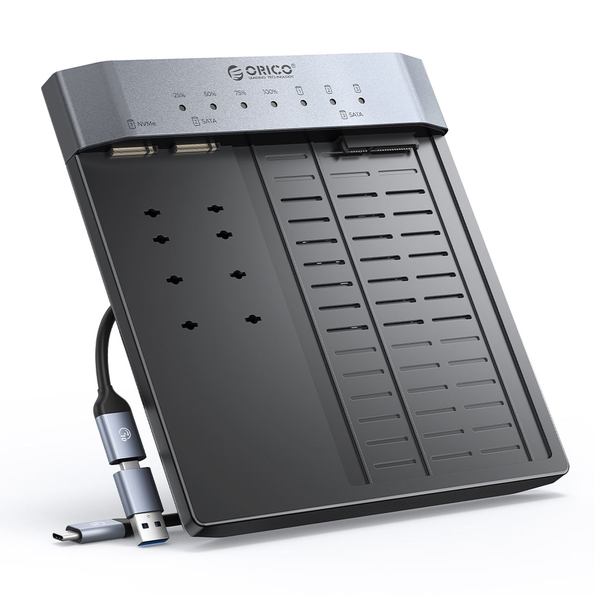 Orico Stacja klonująca na 3 dyski, M.2 NVMe, M.2 SATA, SATA 2,5''/3,5'', USB-C 10 Gbps