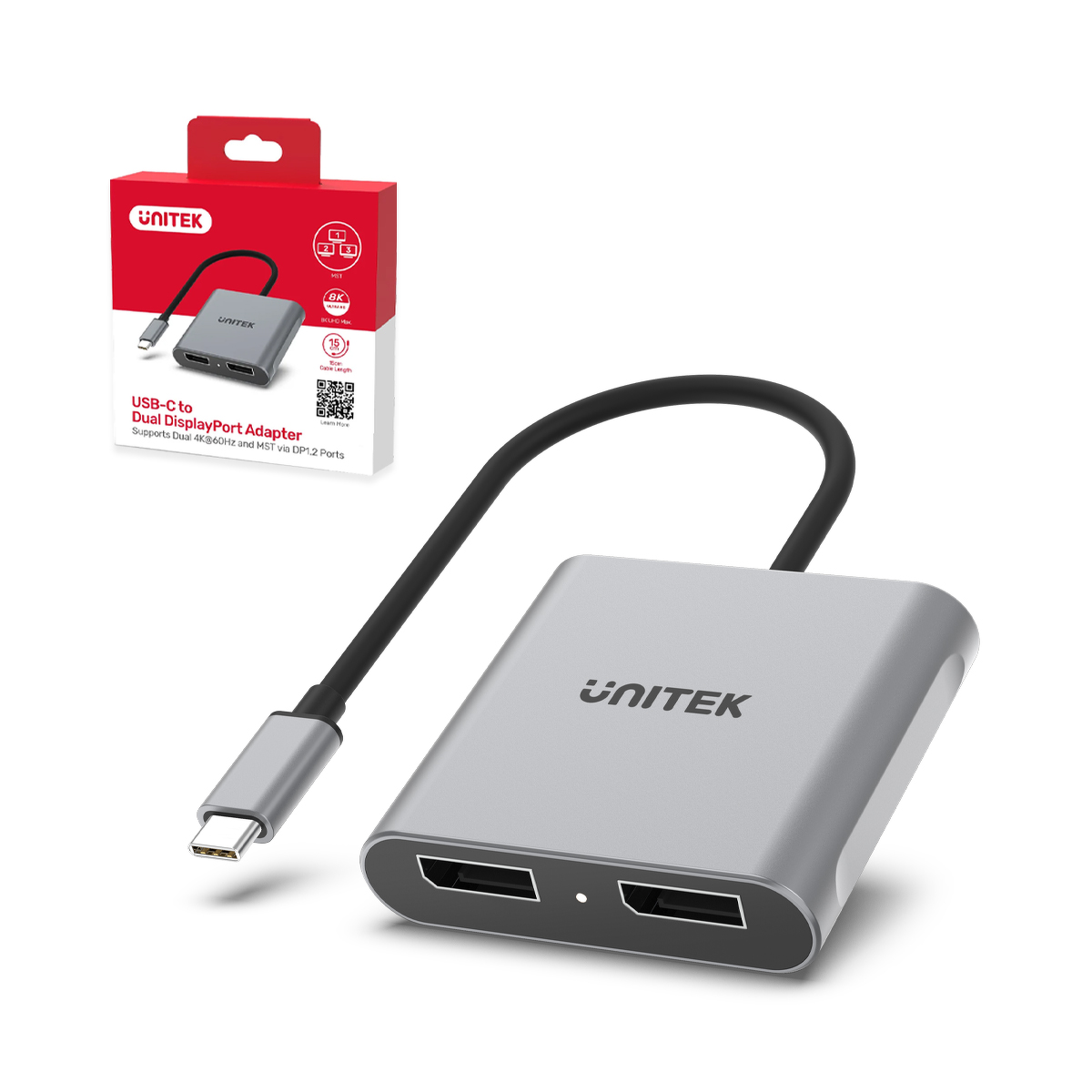 Unitek Adapter USB-C na 2x port DP 1.4 8K 60Hz