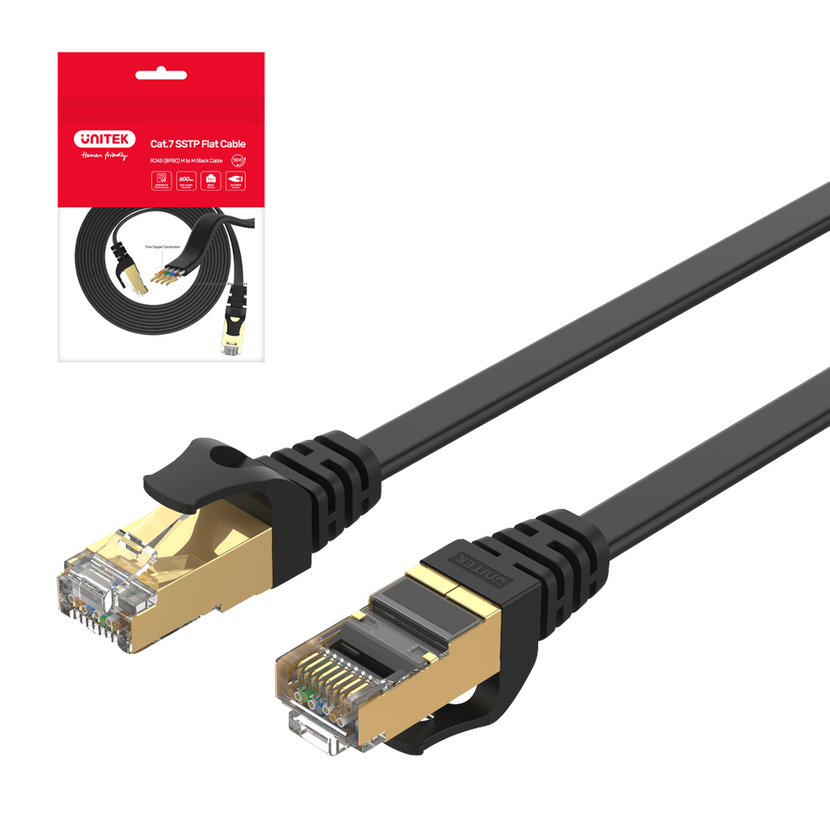 Unitek kabel Ethernet RJ-45 LAN, patchcord cat.7 SSTP (8P8C), przewód sieciowy 15m, płaski