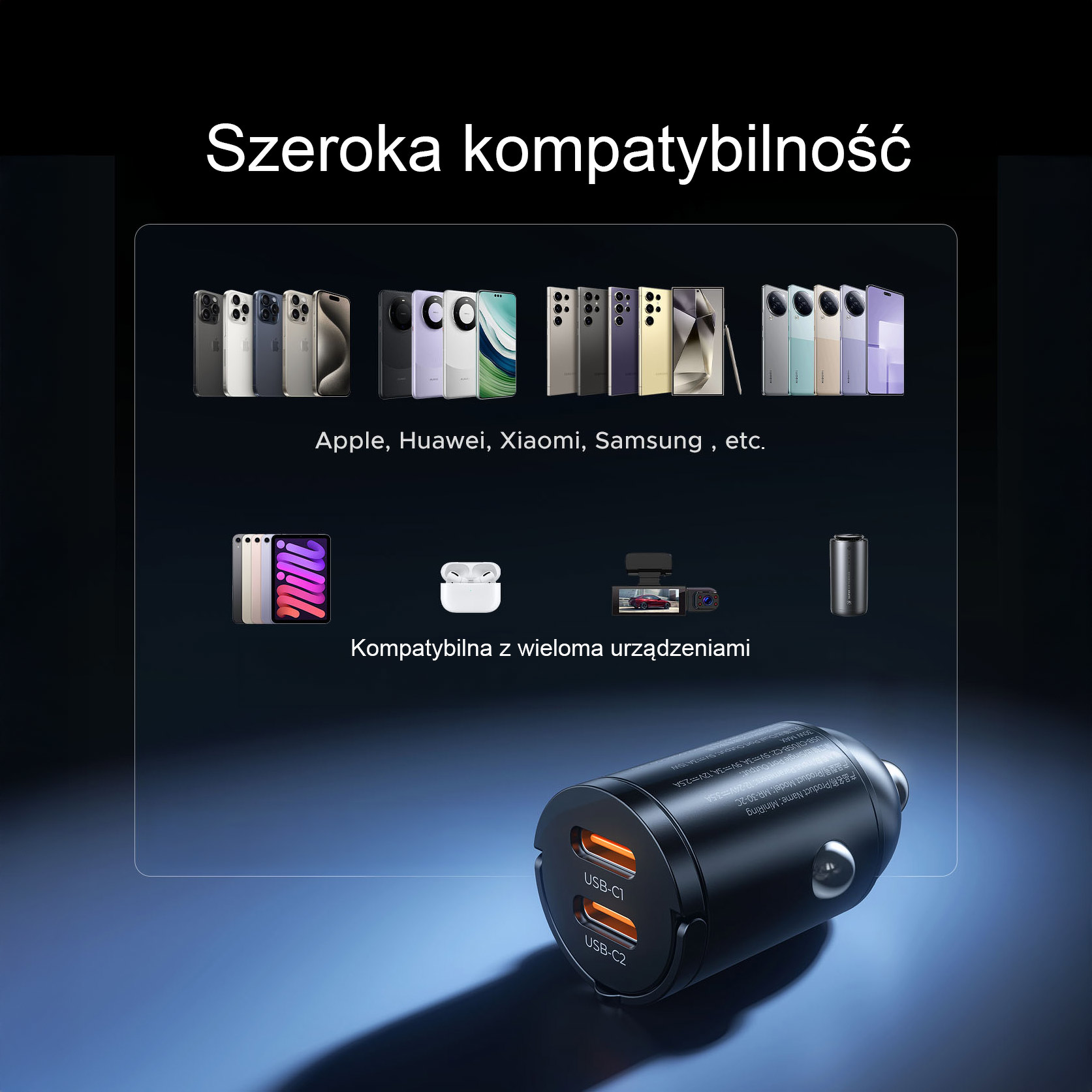 Orico Ładowarka samochodowa PD 30W, 2 × USB-C, metalowa, mini