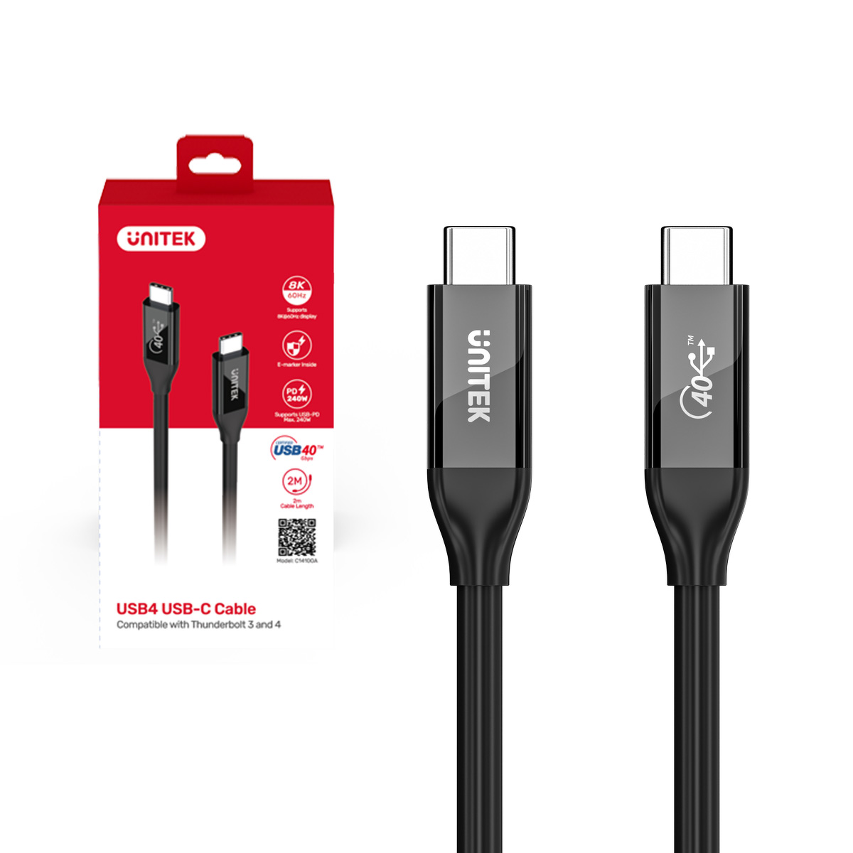 Unitek przewód USB-C 4.0 PD 100W 40 Gbps 8K 2 m