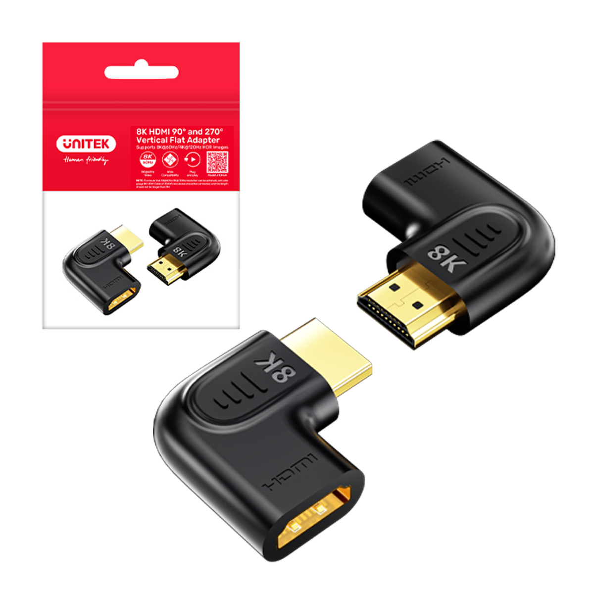 Unitek Adapter kątowy płaski 8K HDMI 90 i 270 stopni