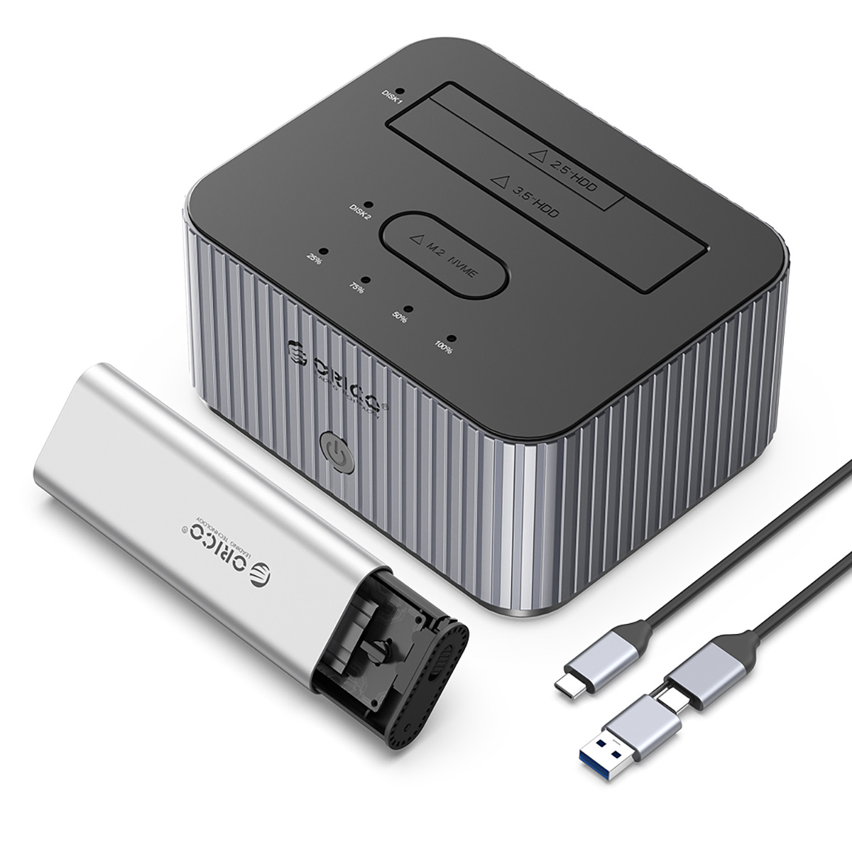 Orico Stacja dokująca na 2 dyski, 1x SATA, 1x NVMe, klonowanie, USB-C 10 Gbps