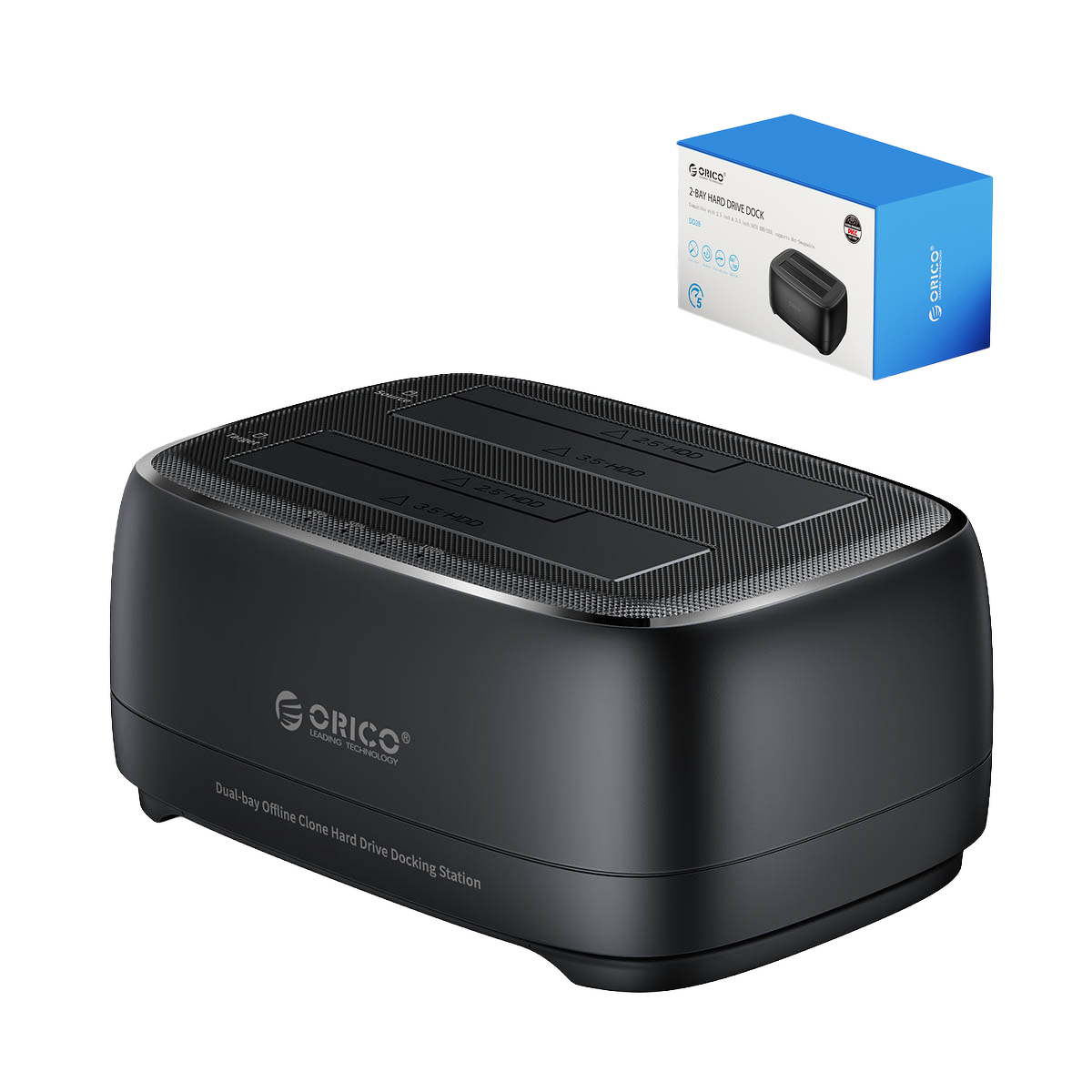 Orico Stacja dokująca 2 dyski SATA 2,5/3,5'' HDD/SSD, klonowanie, USB-C 5Gbps