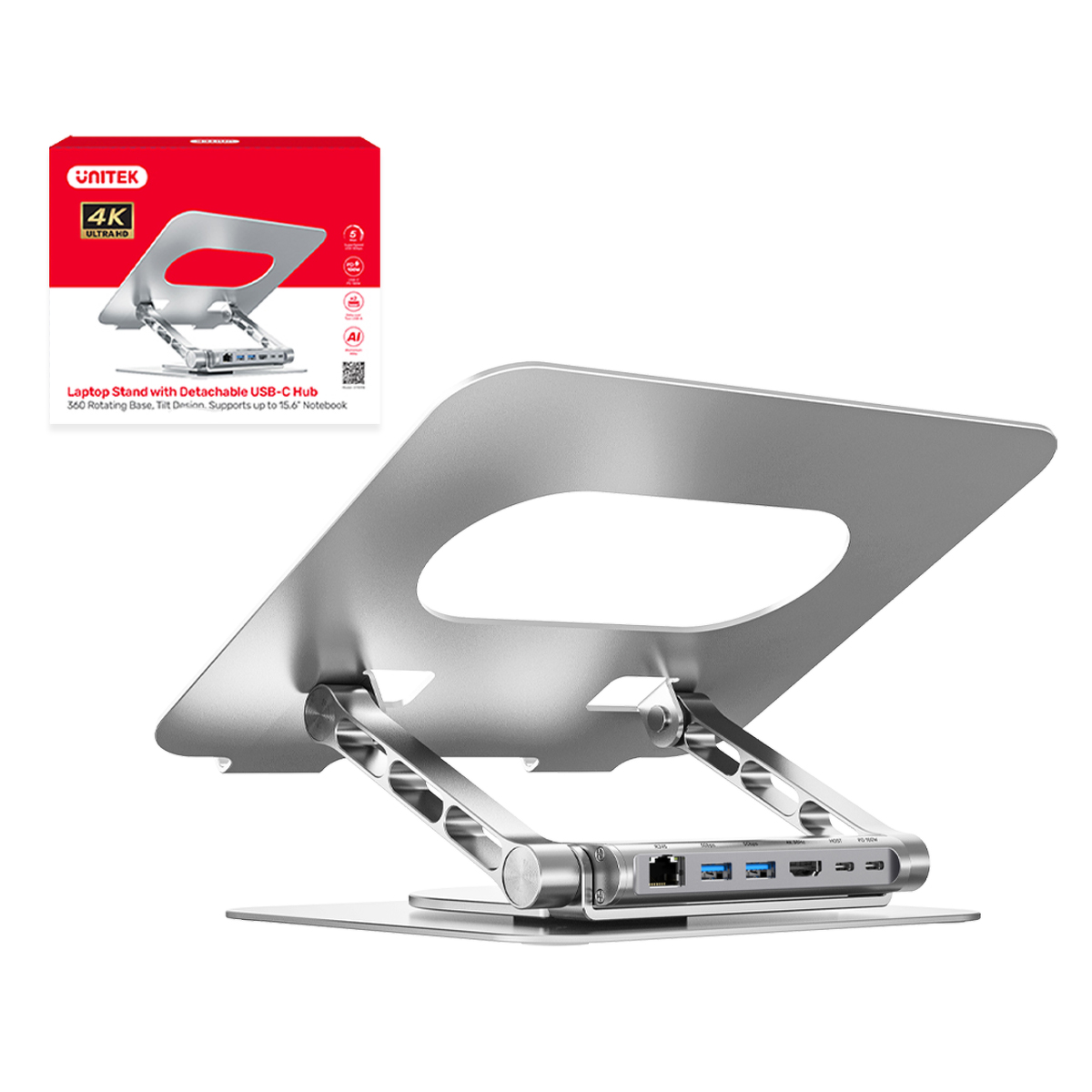 Unitek Podstawka pod laptop z odłączanym hubem USB-C HDMI 1,4, 4K PD 100W