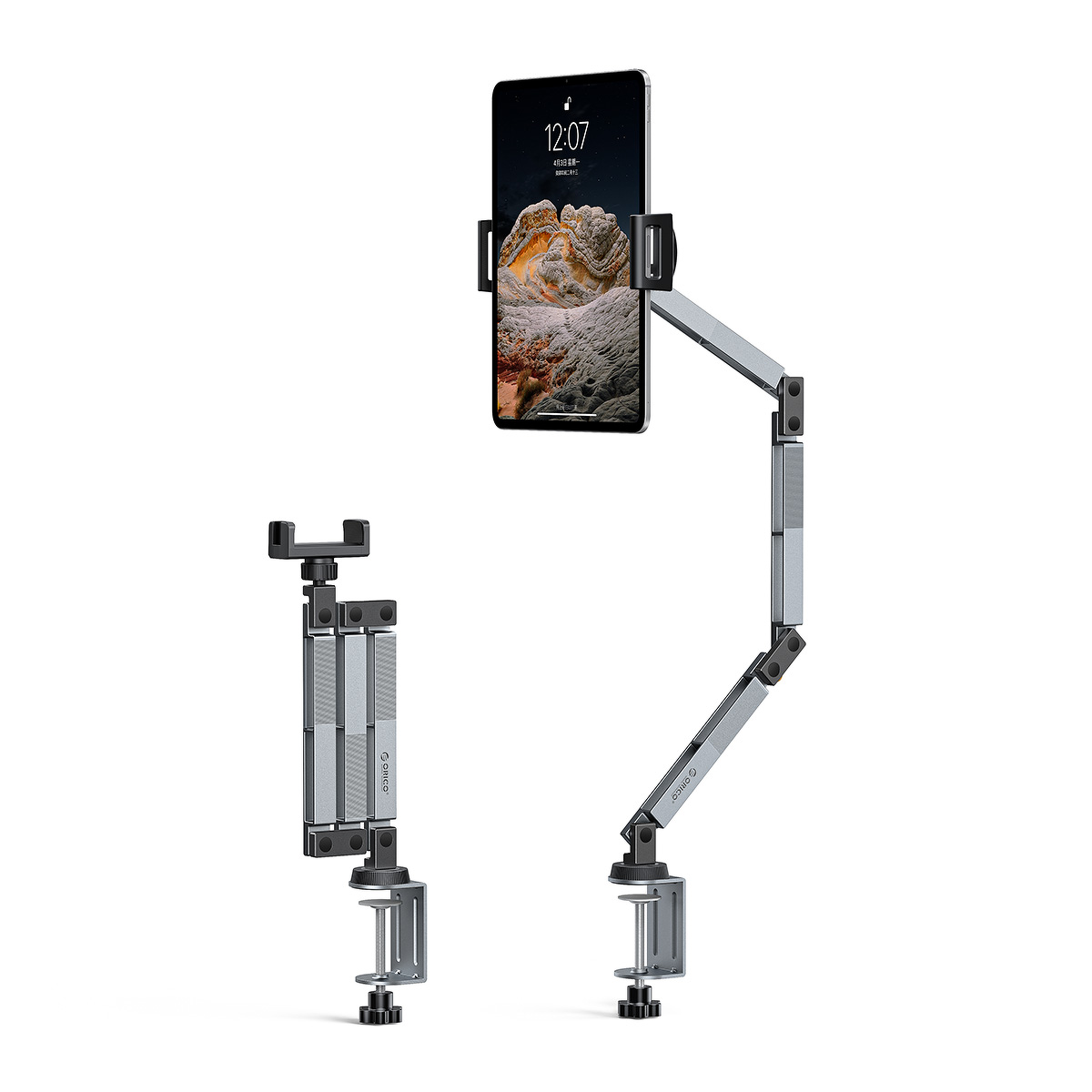 Orico Uchwyt biurkowy do tabletu, telefonu, przykręcany, regulowany, aluminium