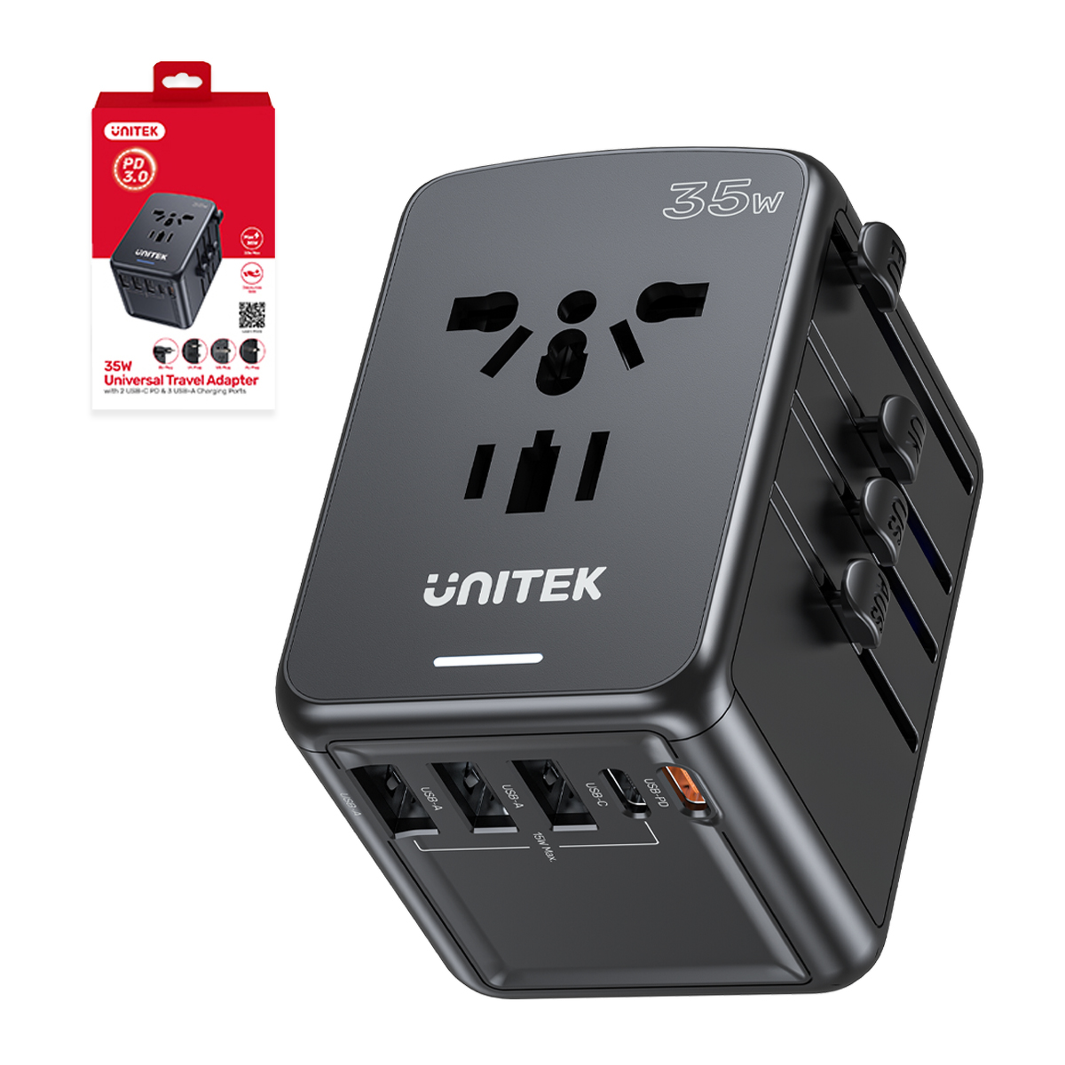 Unitek Ładowarka podróżna EU/US/UK/AUS PD 35 W