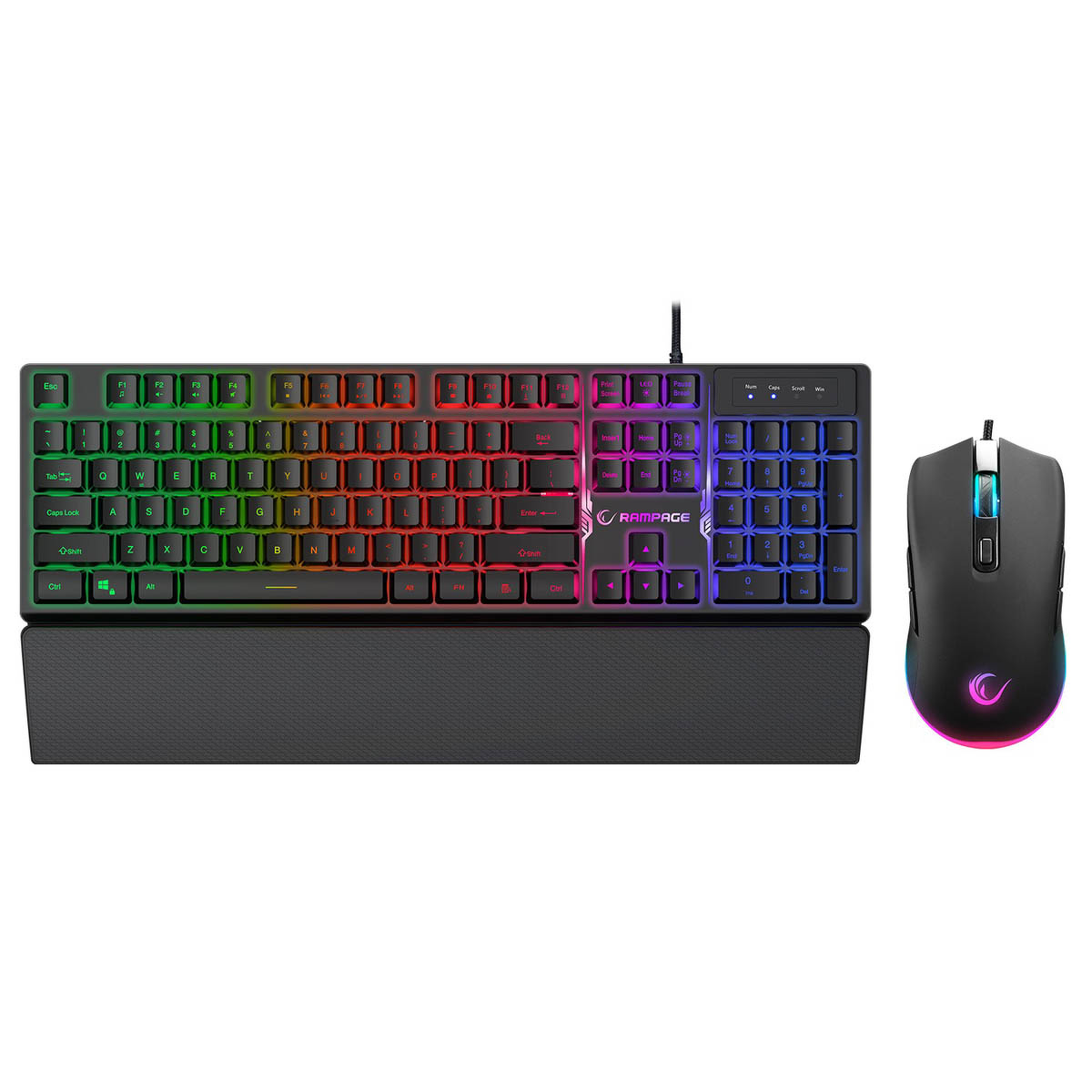 Rampage Fortuna Zestaw gamingowy klawiatura z podkładką i mysz 12800 DPI, czarny