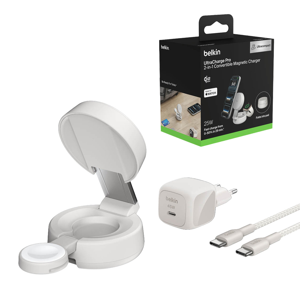 Belkin UltraCharge Pro ładowarka magnetyczna 2w1 Qi2 25W, piaskowa