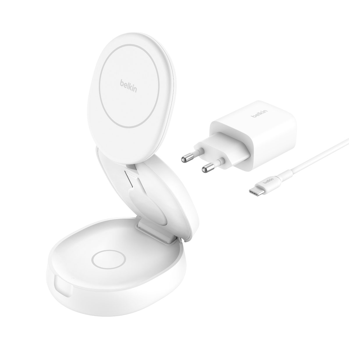 Belkin Ładowarka magnetyczna 3w1, składana, Qi2 15W, zasilacz 36W, biała