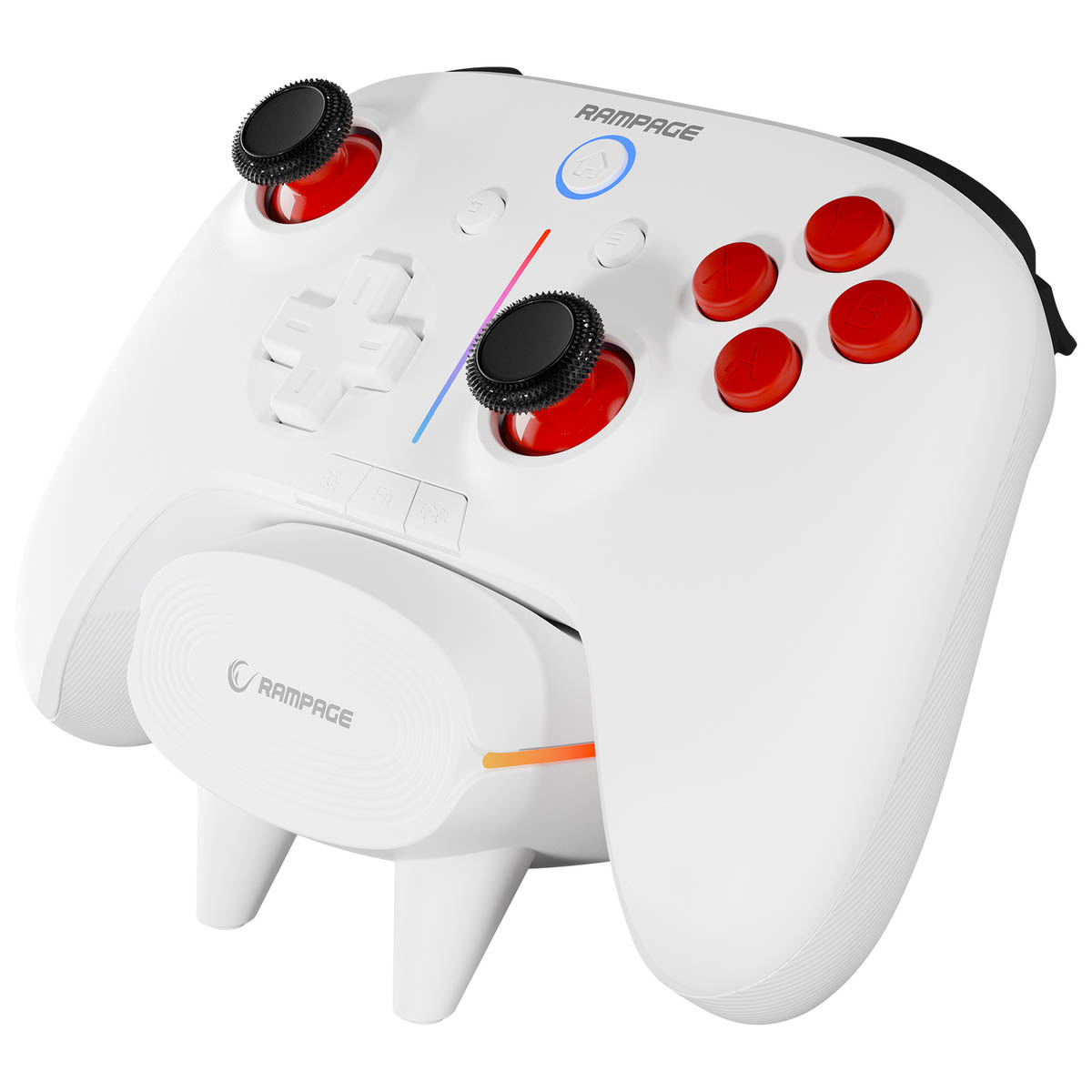 Rampage Hydra Pro Pad bezprzewodowy RGB 2.4G Hall, spusty analogowe, stacja ładowania