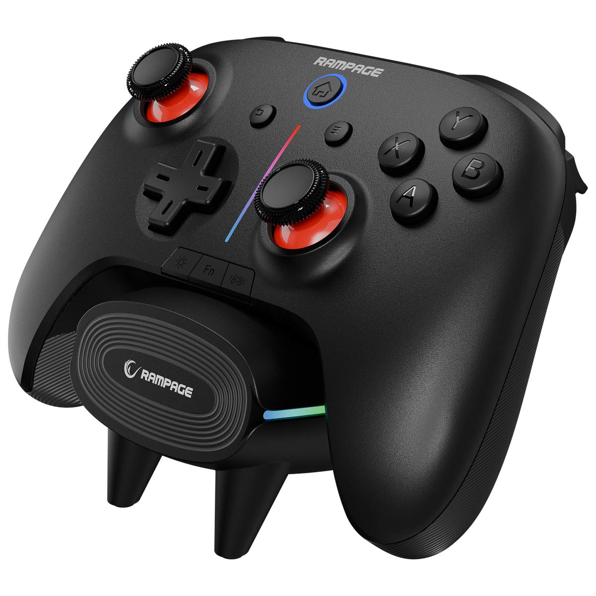 Rampage Hydra Pro Pad bezprzewodowy RGB 2.4G Hall, spusty analogowe, stacja ładowania