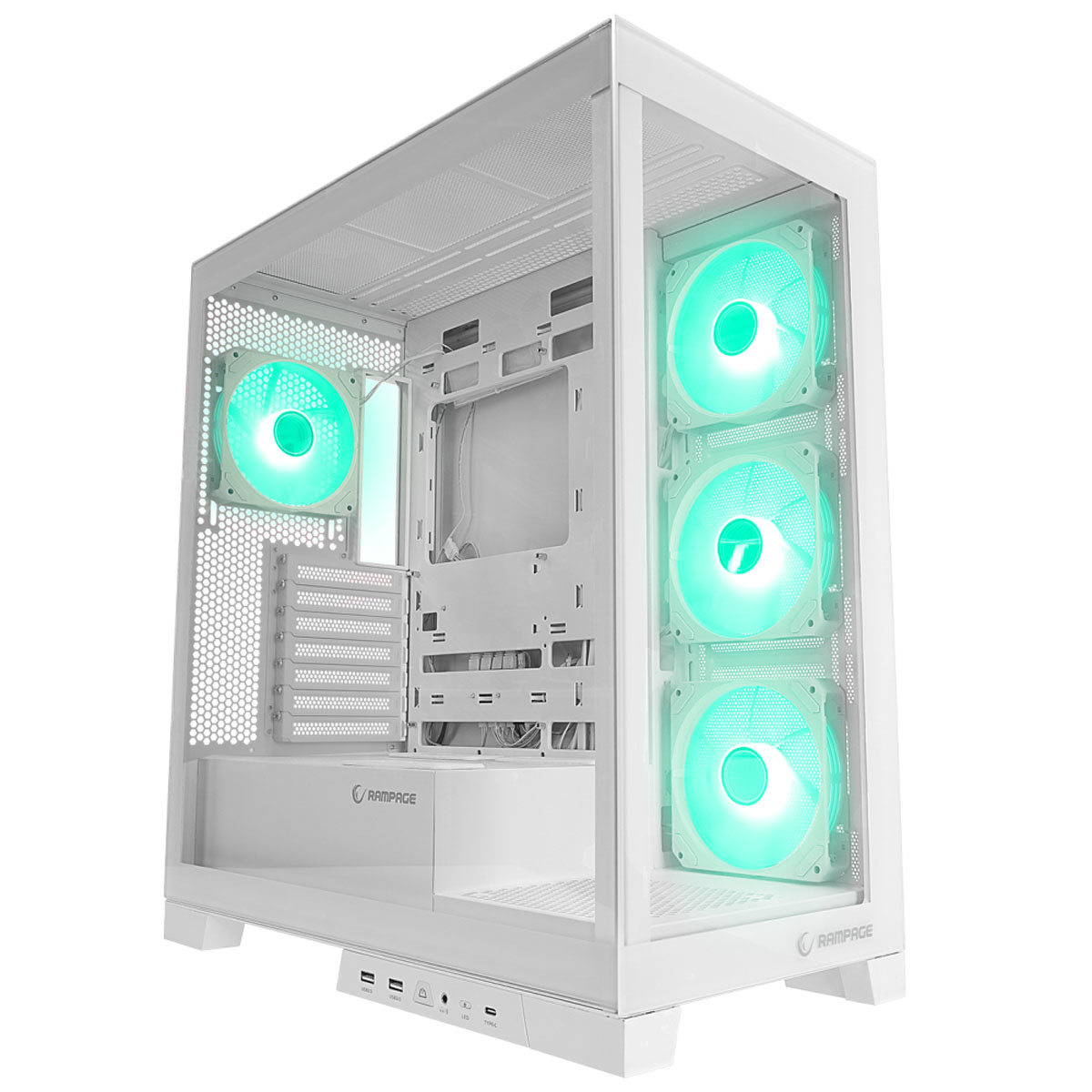 Rampage Hydra V2 Obudowa PC akwarium 4x wentylator ARGB biała