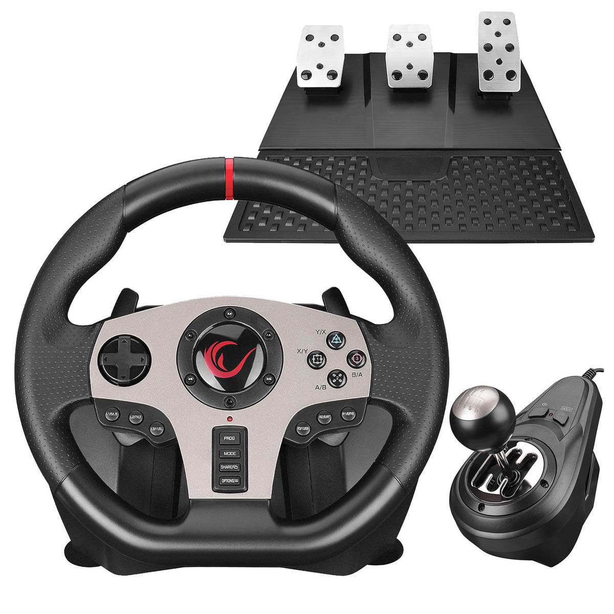 Kierownica gamingowa do PC Rampage V902 900° z 3 pedałami i skrzynią biegów 6+1