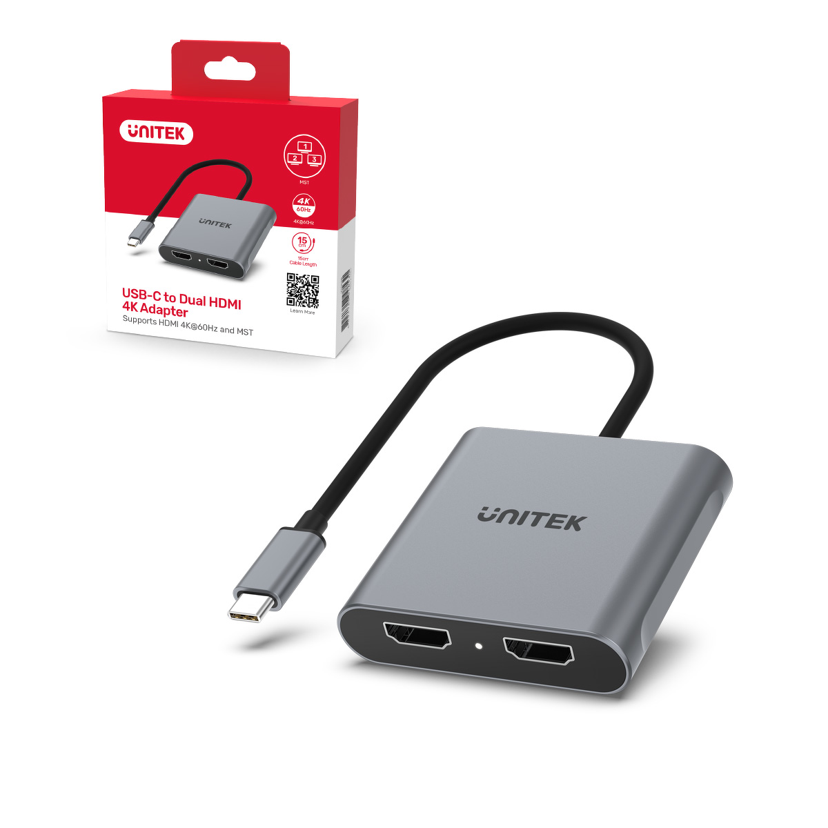 Unitek Adapter USB-C do 2x HDMI | 4K@60Hz | MST | HDCP 2.2