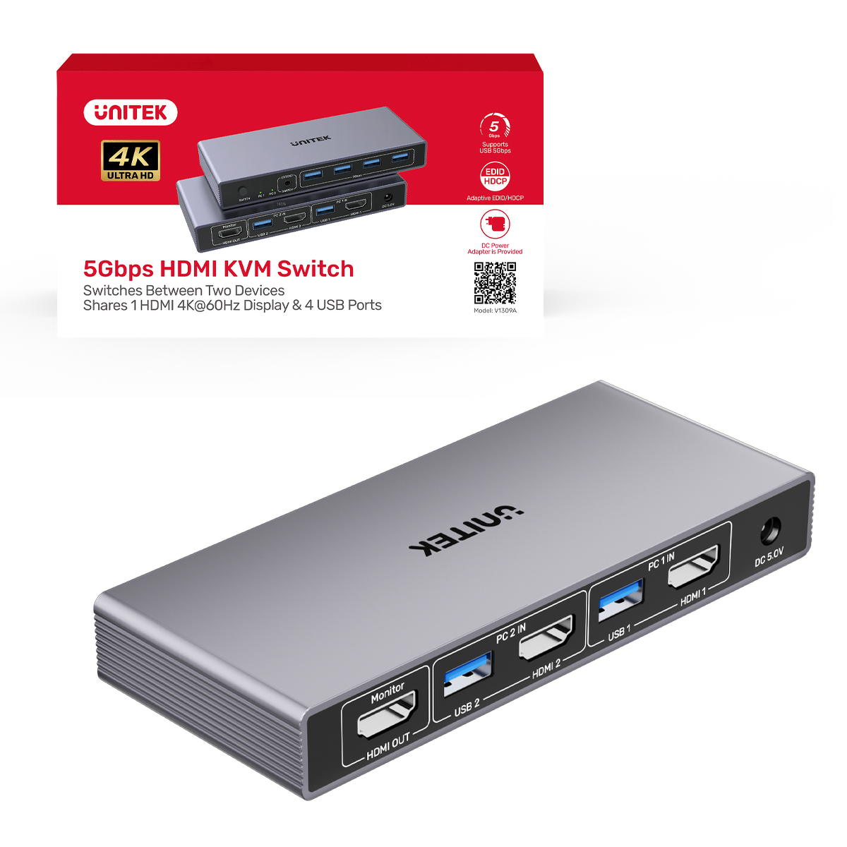 Unitek Przełącznik KVM 4K@60Hz USB 3.0 HDMI