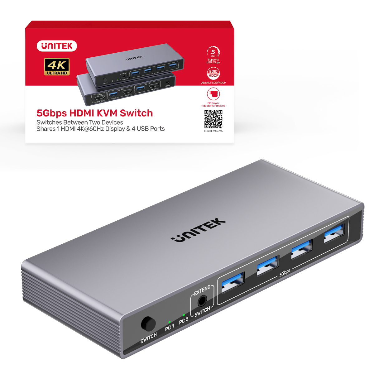 Unitek Przełącznik KVM 8K@60Hz USB 3.0 5Gbps DP