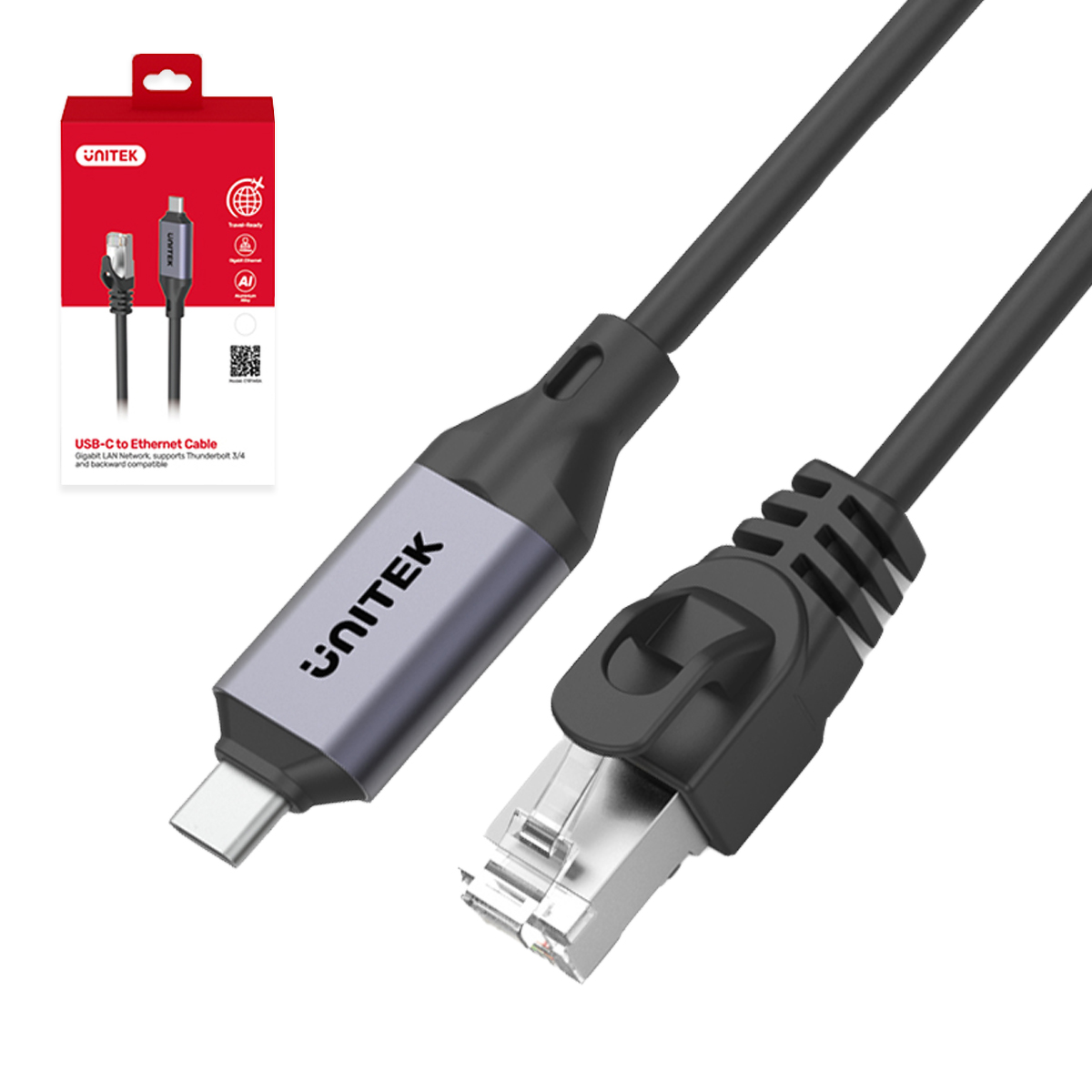 Unitek Kabel Ethernet USB C RJ-45 LAN, przewód sieciowy, 1m