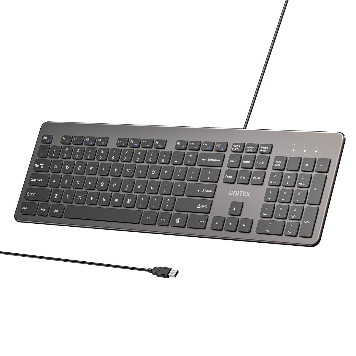 Unitek SlimTap Lekka klawiatura przewodowa biurowa, USB-A, szara