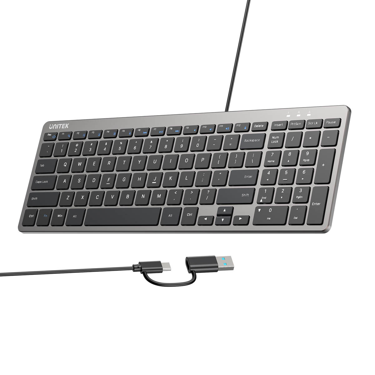 Unitek SlimTap Lekka klawiatura przewodowa biurowa USB-C/USB-A