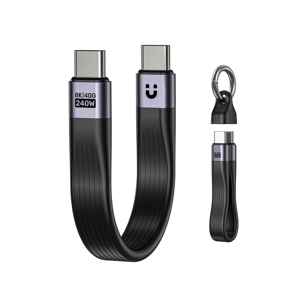 Unitek Kabel USB-C w formie breloka | USB4 | 40 Gb/s | 240W PD 8K | 13 cm, czarny