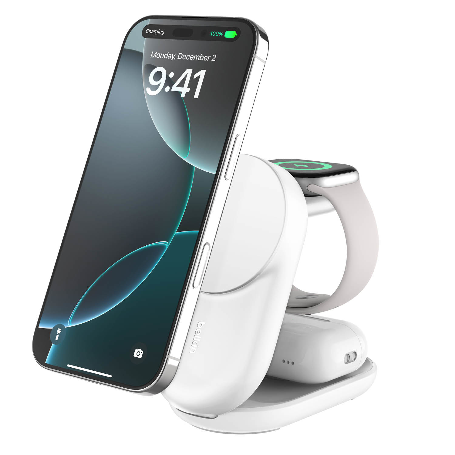 Belkin Ładowarka magnetyczna Qi2 25W, 3w1, składana, zasilacz 45W, biała