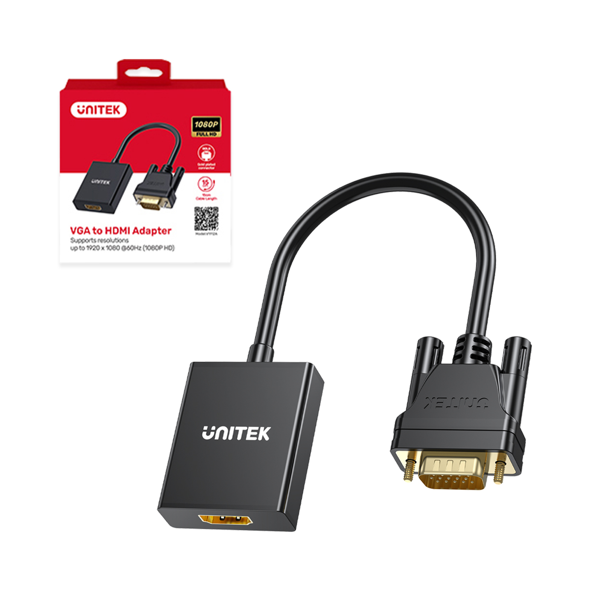 Unitek Adapter VGA na HDMI FullHD czarny 15cm