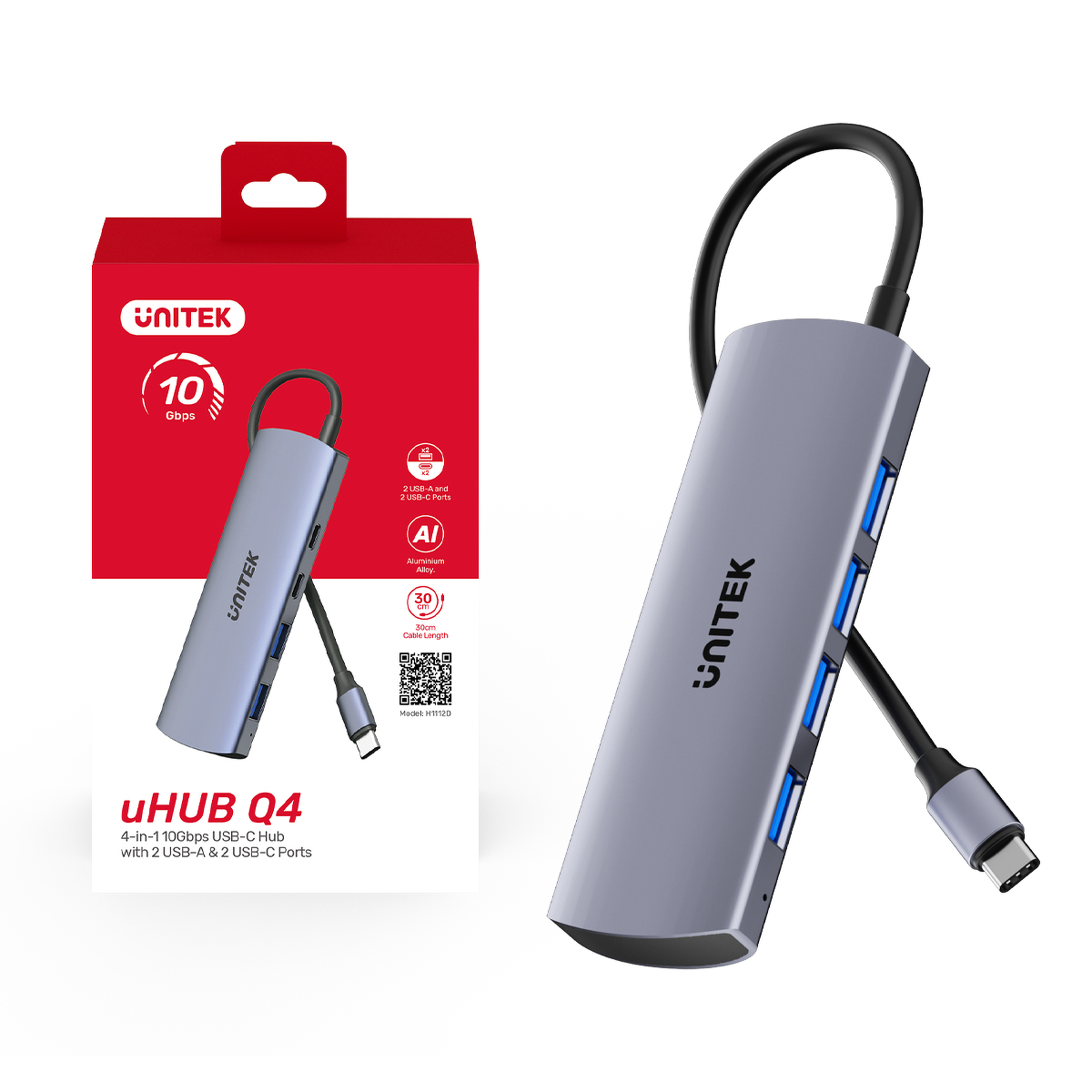 Unitek Hub 4w1 USB-C 10 Gbps, 4x USB-A H1112EGY01