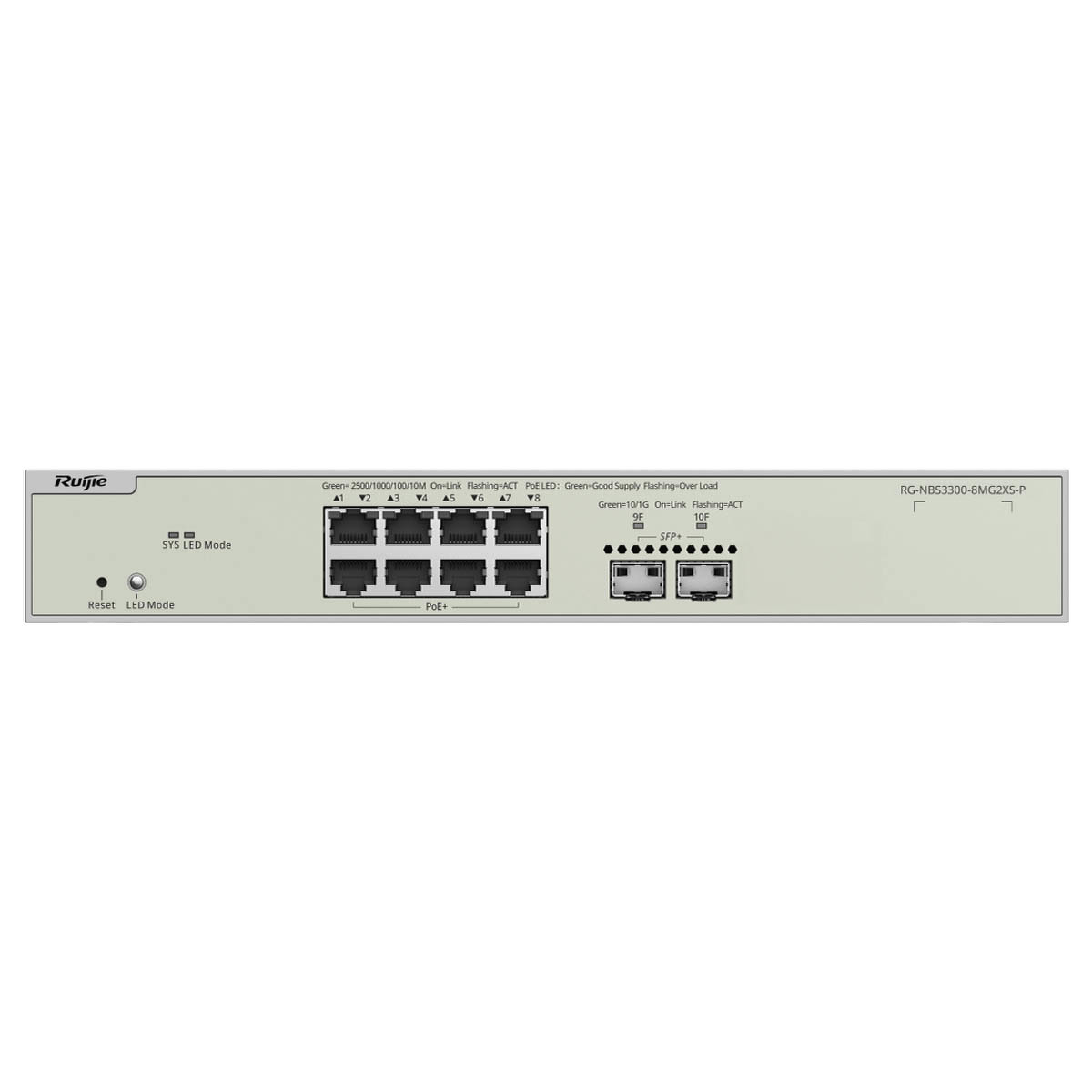 Ruijie Reyee RG-NBS3300-8MG2XS-P | Switch Zarządzalny, 10 portów, 8x2,5GE,8xPoE+, 240W, 2xSFP+, Rack, L2+, Cloud