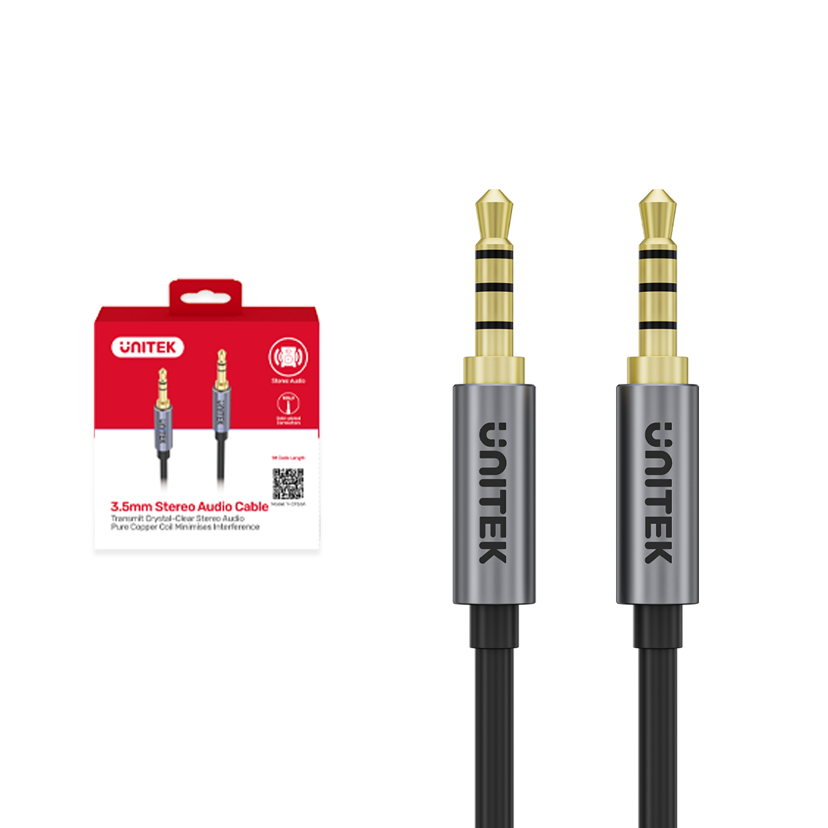 Unitek Pozłacany kabel AUX 3,5 mm jack (męski–męski) 1m