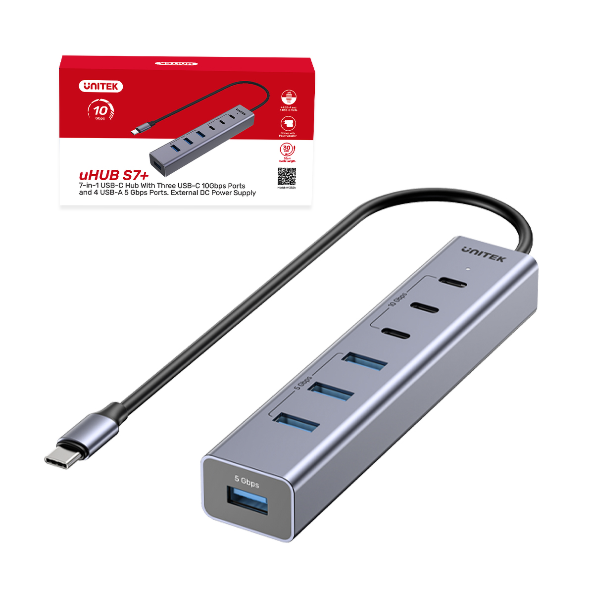 Unitek Aktywny Hub USB-C 3x USB-C 10Gbps 4x USB-A 5 Gbps z zasilaczem