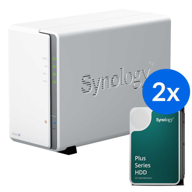 Synology DS223j /8T | 2-zatokowy serwer NAS w zestawie z dyskami o łącznej pojemności 8TB, Tower
