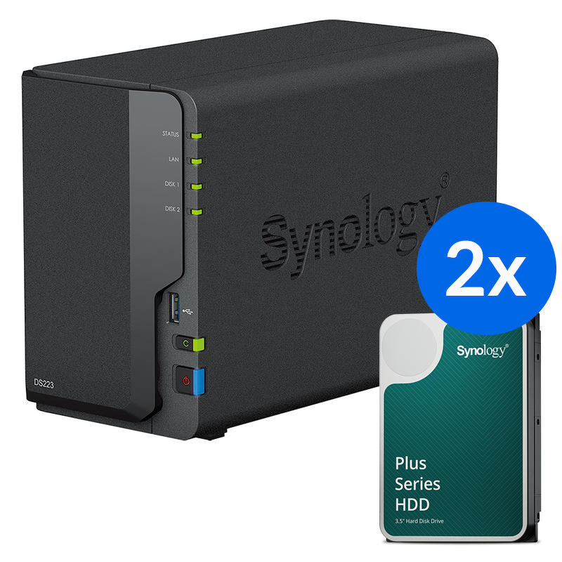 Synology DS223 /8T | 2-zatokowy serwer NAS w zestawie z dyskami o łącznej pojemności 8TB, Tower