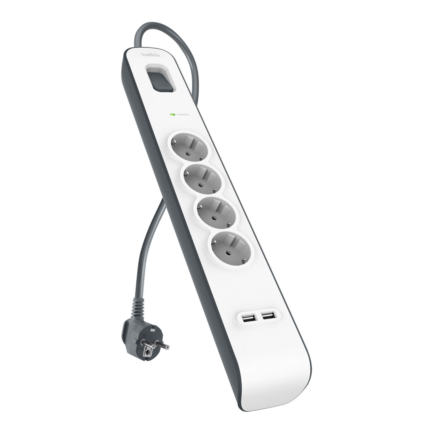 Belkin Listwa zasilająca przeciwprzepięciowa 525J, 4 gniazda Schuko, 2x USB-A, 2m
