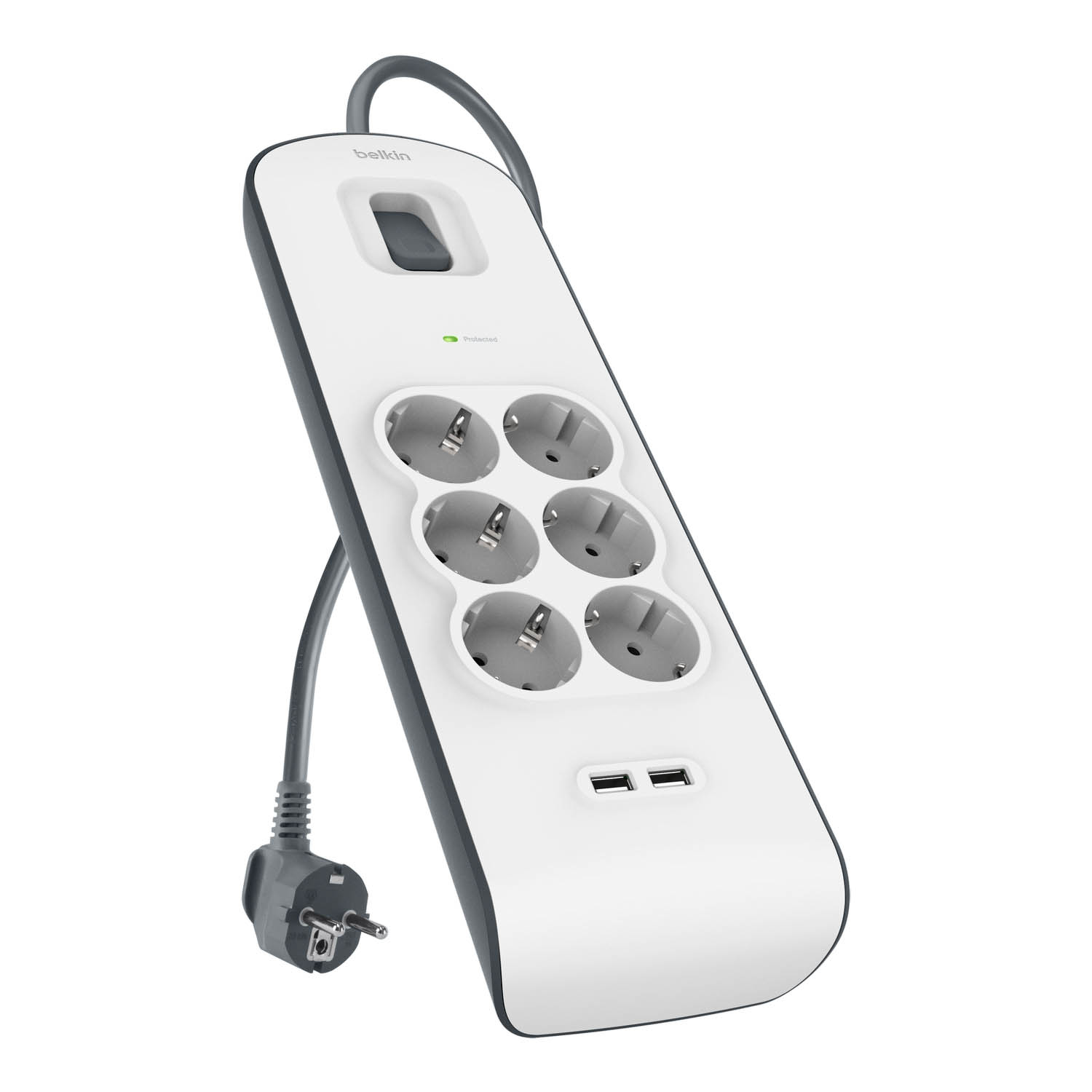 Belkin Listwa zasilająca przeciwprzepięciowa 650J, 6 gniazd Schuko, 2x USB-A, 2m