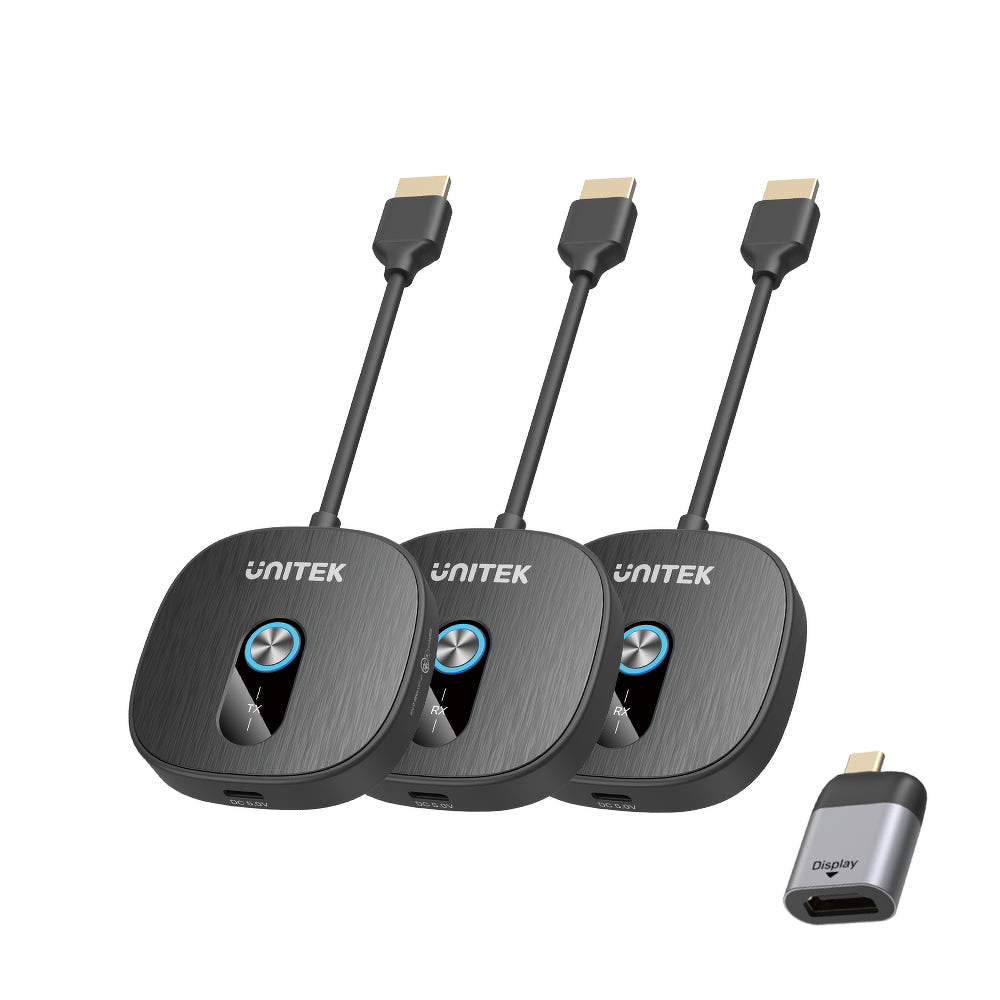 Unitek Bezprzewodowy transmiter HDMI 1080p, 1 nadajnik + 2 odbiorniki, czarny