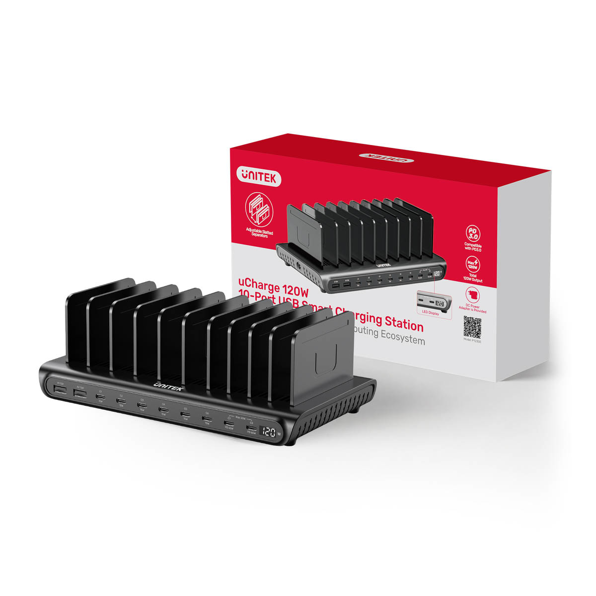 Unitek Inteligentna 10-portowa stacja ładowania USB-A/USB-C | 120W | PD 3.0