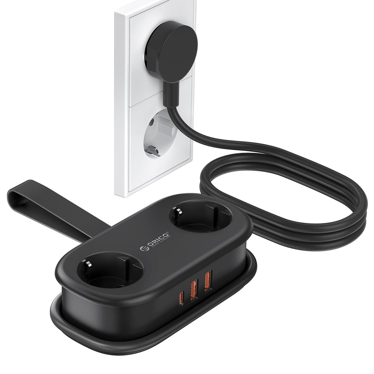 Orico Listwa zasilająca 2 x Schuko, 2 x USB-A, USB-C 20W, kabel 1,5m, czarna