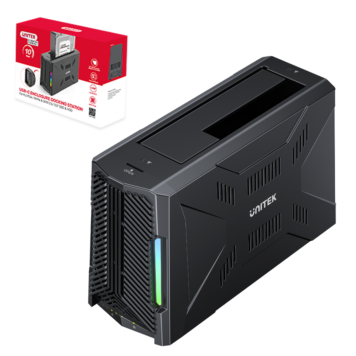 Unitek Stacja dokująca, 1x dysk M.2 NVMe, 1x dysk SATA, USB-C 10 Gbps