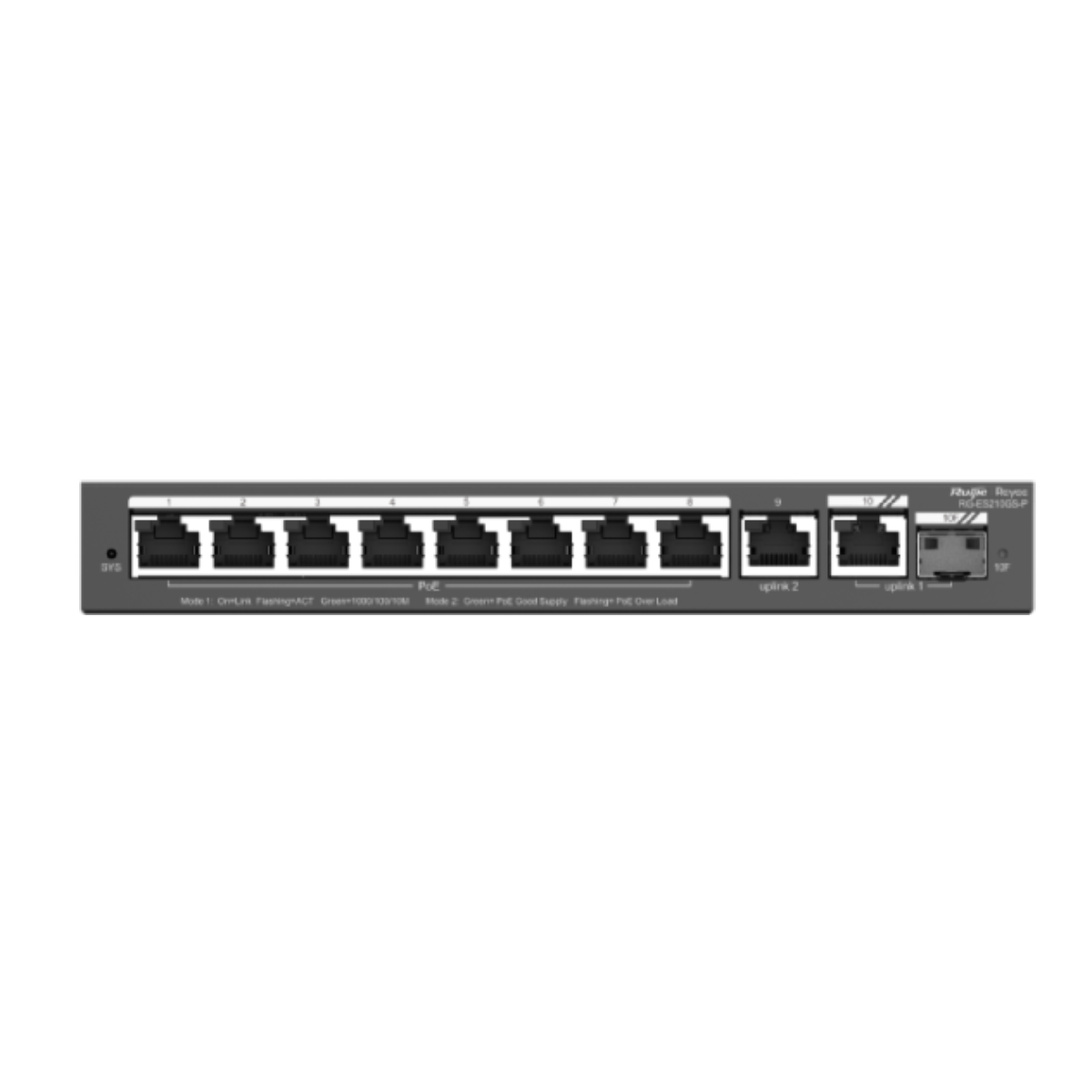 Ruijie Reyee RG-ES210GS-P | Switch Easy Smart, 10 portów, 8xGE, 8xPoE+, 1xCombo, 120W, Cloud, Desktop