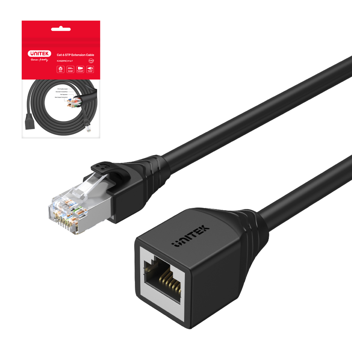 Unitek przedłużacz RJ-45 (8P8C) M-F Cat 6 STP 2 m