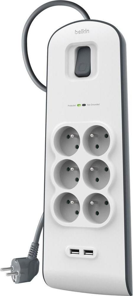 Belkin Listwa zasilająca przeciwprzepięciowa 650J, 6 gniazd, 2x USB-A, 2m