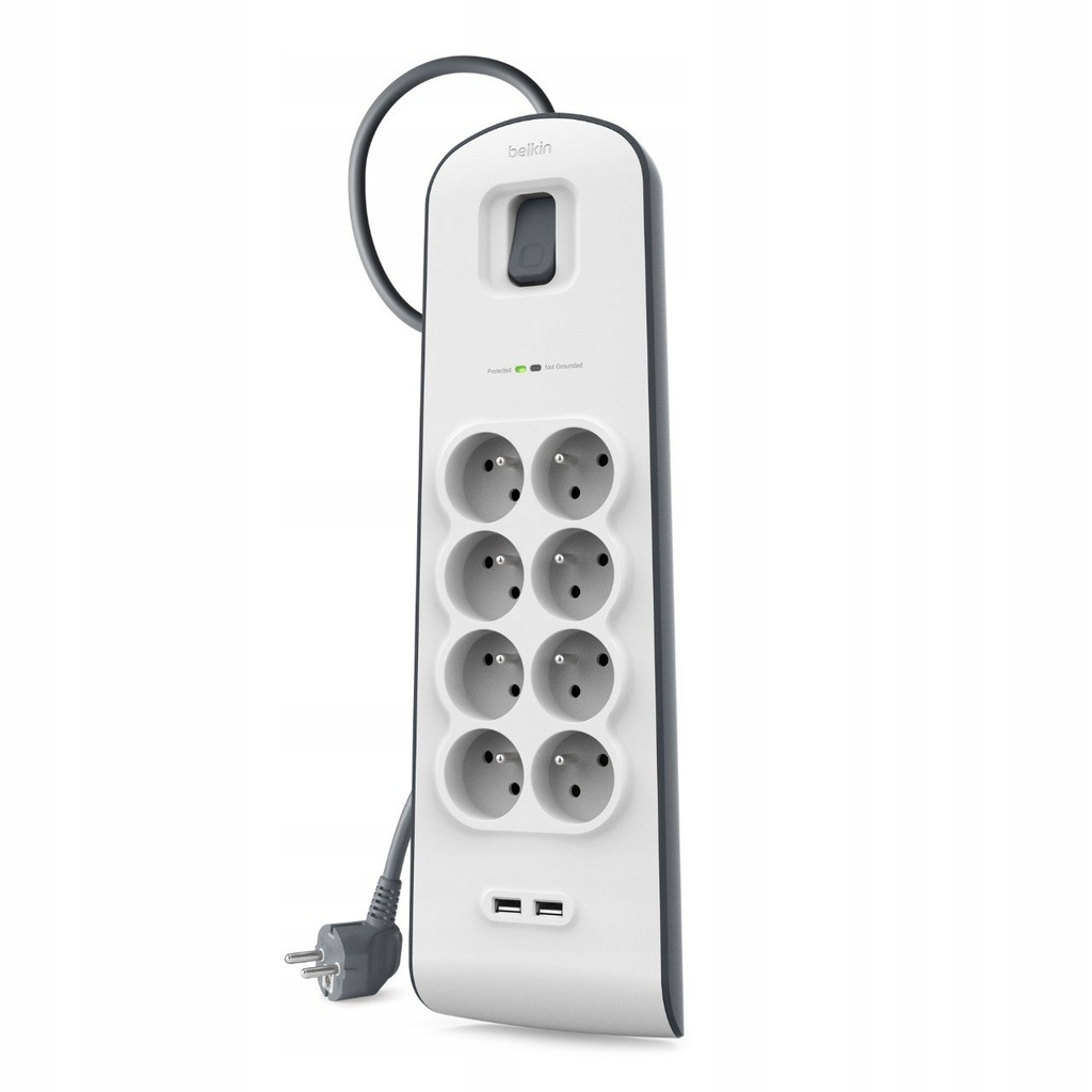 Belkin Listwa zasilająca przeciwprzepięciowa 900J, 8 gniazd, 2x USB-A, 2m