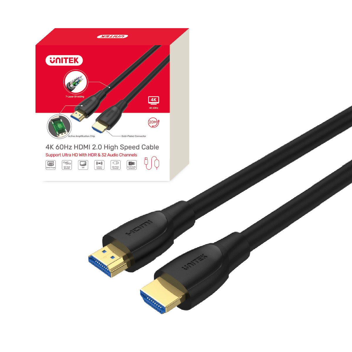 Unitek Kabel High Speed HDMI 2.0 4K C11046BK 20 m